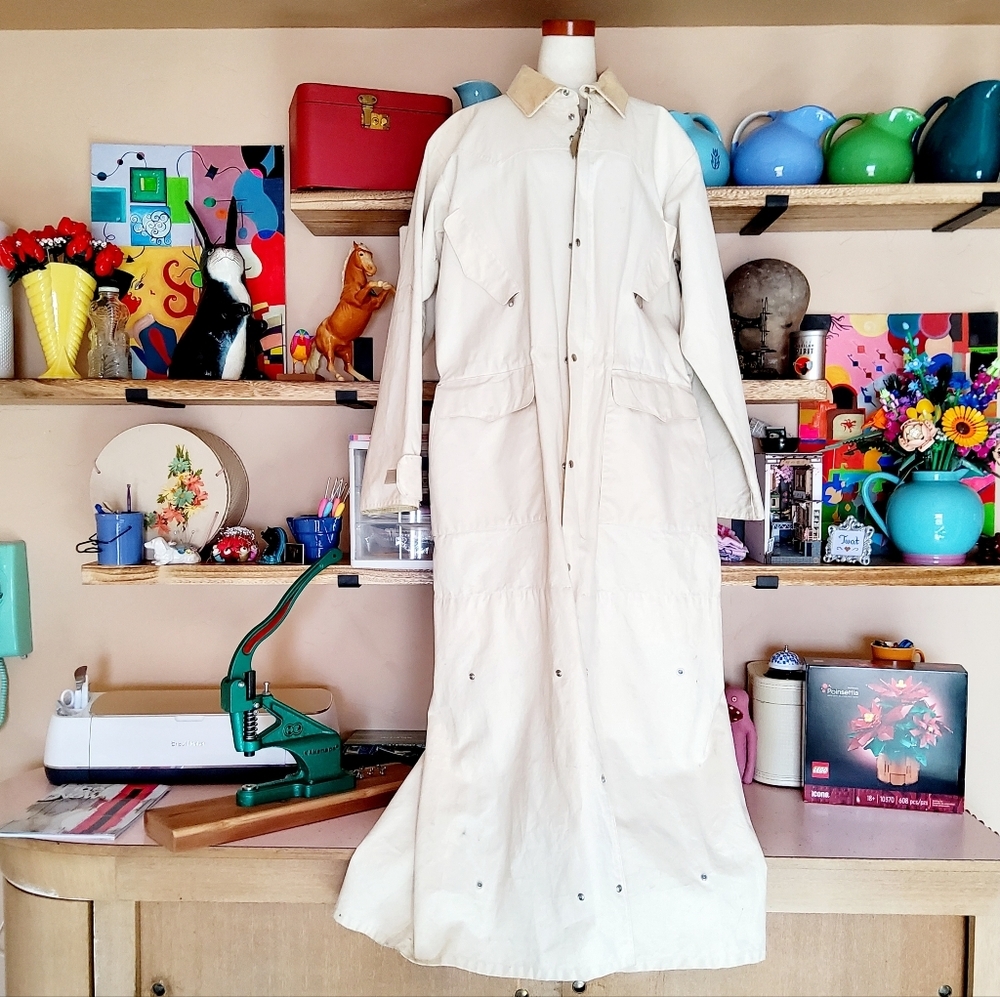 J Peterman Cattle Drover's Rancher Cowboy Full Length Coat Utility Distressed L